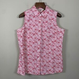 Great Northwest Clothing Company Red/White Floral Sleeveless Button Down Shirt